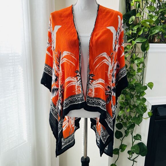 Vince Camuto Orange & Black Floral Soft Lightweight Chiffon Luxury Wrap One Size - Picture 1 of 8